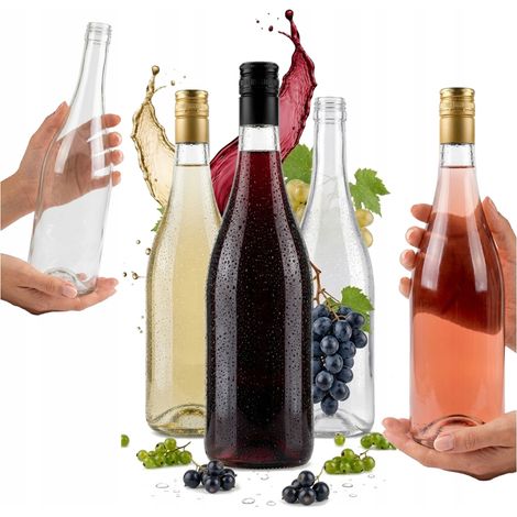 Lot de 5 bouteilles de vin incolores de 1 litre pour vin blanc, eau de rose, jus de fruits (1000 ml). (1/5)
