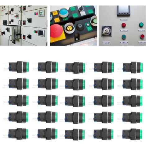 BERM/BEM-LA16-11DS-Y Miniatur-Drucktaster, rund, 16 mm, sofort reagierend, selbstverriegelnd, mit Kontrollleuchte, 24 V, 25er-Packung, grün (1/5)