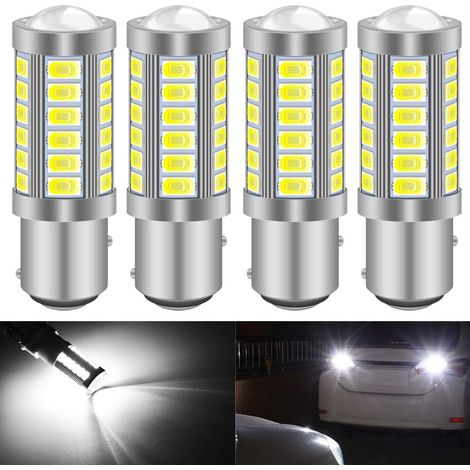 Blanc 1157 BAY15D P21/5W 5630 33SMD Ampoules LED Canbus 900LM Super Eclairage de Recul Feu de Stationnement Frein Feu Antibrouillard Arrière Position Feu Arrière 12-30V 3.6W(4 pièces) (1/5)