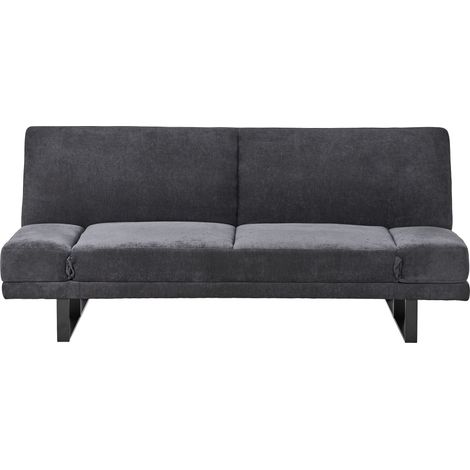 Divano Letto in Tessuto nero ciniglia con schienale reclinabile e struttura in legno York (1/5)