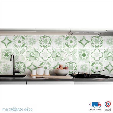 Crédence : Carreaux ciments classiques 3 - Couleur Vert blanc - Alu composite - 60 - 120 (1/3)