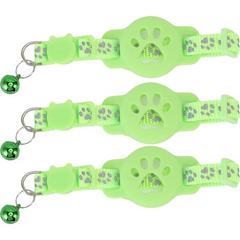 Support de collier réfléchissant pour chat, 3 pièces, avec cloche, Anti-perte, réglable, étui de protection pour chaton, vert Fluorescent pour animaux de compagnie (1/5)