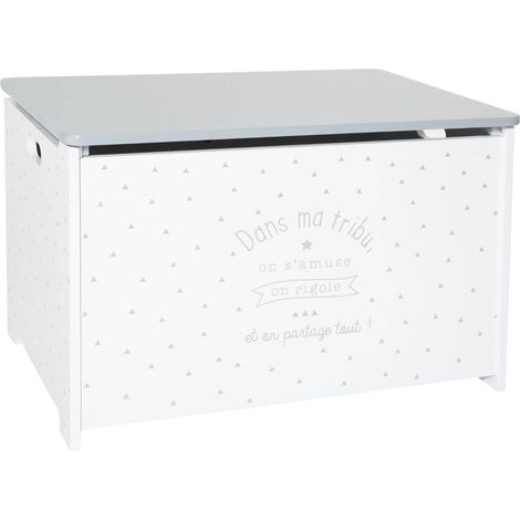 Atmosphera – Coffre à jouets gris en MDF 58x38x38 cm – Poignées intégrées – Système de sécurité anti-pincement – Montage facile (1/10)