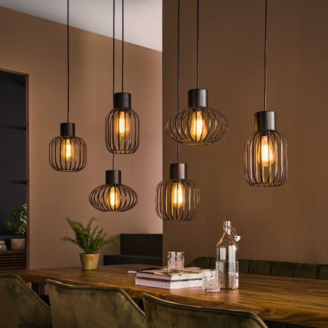 Luminaire suspension cage en métal 6 lampes STONE (1/5)