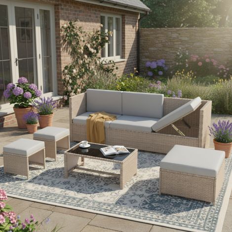 Khaki 4-6 Seater Garden Lounge Set,Rattan Sofa and Patio Furniture for Outdoor Relaxation