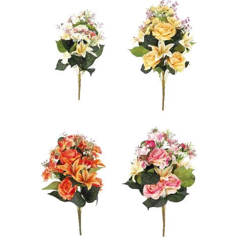 1 Set Fiori Decorativi Casa Bouquet con 6 Rose e Gigli 55 cm 4 Colori (1/2)