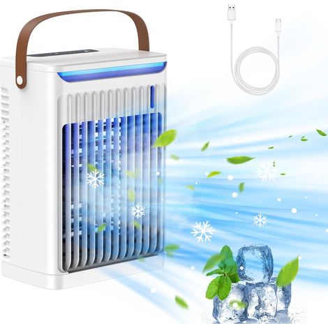 Portable Air Cooler - 680ml Water Tank, 5 Speeds and 7 Light Colors, USB Powered, 8-Hour Timer, White (1/5)