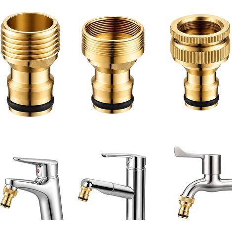 Adaptateur Robinet Tuyau Arrosage - Lot 3 Pièces - Laiton - Raccord 20 22 24 25 mm - Cuisine Jardin Irrigation (1/5)