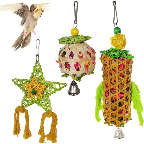 BDD 3 pièces jouets pour oiseaux, blocs de construction suspendus colorés jouets pour perroquets, perruches, perruches, aras