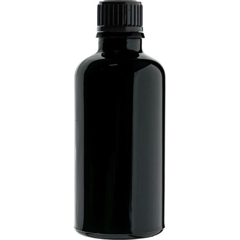 Frasco de vidrio negro de 100 ml con tapón negro, rosca 18/415. (1/4)