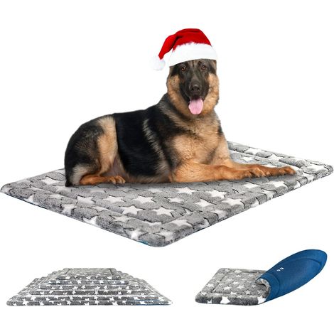Tapis de lit réversible (frais et chaud), lavable en machine, pour chiens de petite à XXXL, gris, bleu marine, motif étoiles (1/5)