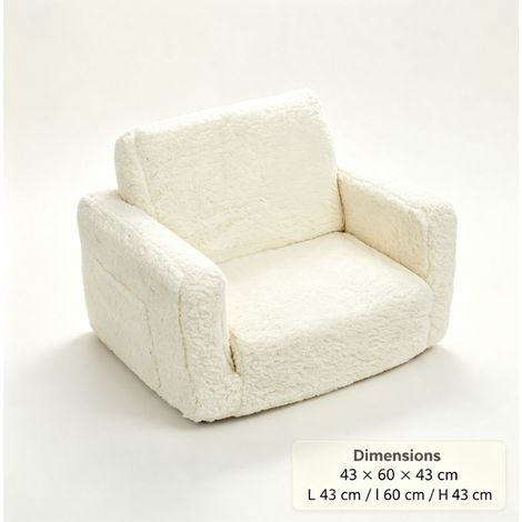 Canapé‑lit pliable pour enfants, dimensions 43 x 60 x 43 cm, couleur ivoire, fauteuil convertible pour chambre d'enfant (1/4)