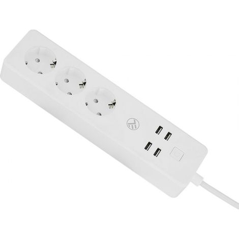 Rallonge sans fil intelligente, 3 prises, 4 ports USB, 2200 W, 10 A, câble de 1,8 m, blanche (1/5)