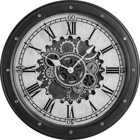 Horloge murale à engrenages mobiles, horloge murale rotative moderne de 40,6 cm, style ancien, horloge industrielle vintage unique pour salon, décoration de maison, ferme (noir) (1/5)