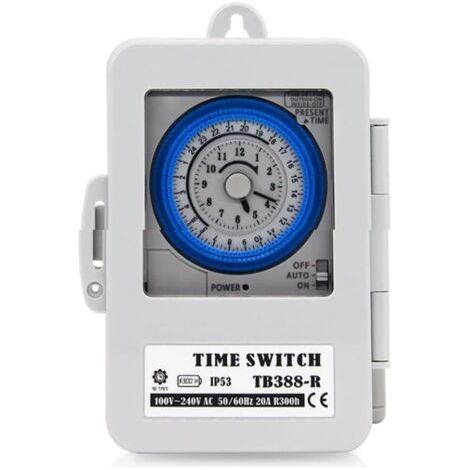 Minuterie mécanique TB388R - Étanche - 24 heures - Programmable par jour - Pour lampe de chauffe-eau CA 100 240 V 20 A