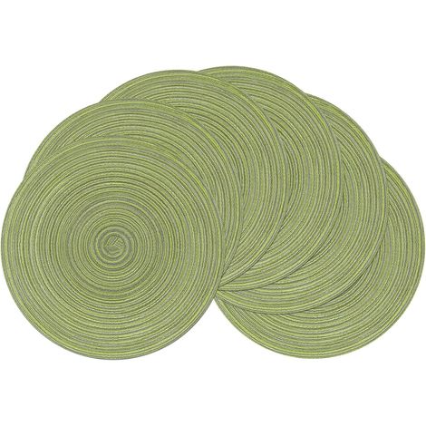 Lot de 6 sous-verres ronds verts, 38x38cm, en coton tressé, lavables.