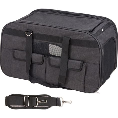 Transporteur pour animaux à roulettes, poignée télescopique et bandoulière, pour chiens et chats jusqu'à 15,9 kg, avec gamelle pliable, noir. (1/5)