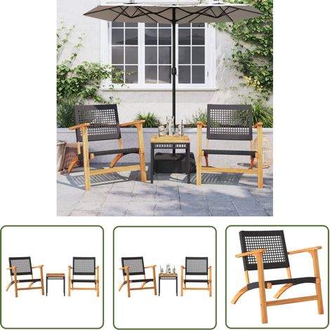 The Living Store Ensemble de bistro 3 pcs noir résine tressée et bois d'acacia - Meubles De Jardin - Salon De Jardin - Set De Bistro - Mobilier Extérieur - Chaises Pliantes (1/5)