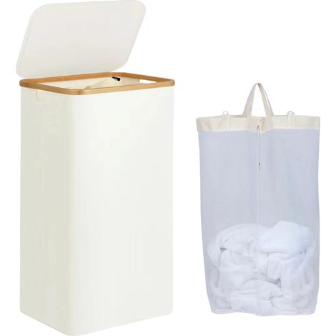 Panier à linge, sac intérieur amovible, design gain de place, Beige100L (1/2)