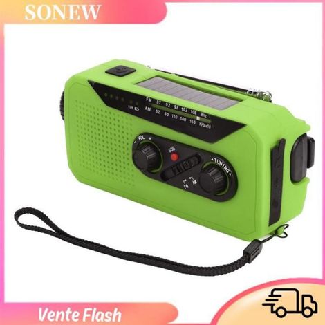 Sonew Radio d'urgence (Type UE)Radio D’urgence Hand Power Generation Radio Solaire Avec deco horloge Version européenne verte (1/5)