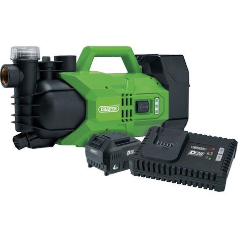 Draper 30872 D20 20V Water Pump, 2800L/h, 180W, 1 x 4.0Ah Battery, 1 x Fast Charger