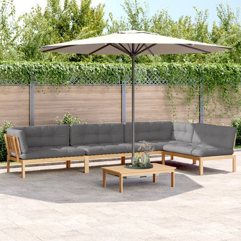5-tlg. Garten-Sofagarnitur aus Paletten mit Kissen Akazienholz (1/5)