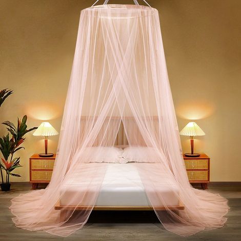 Ciel de lit en dôme transparent 852801100cm, moustiquaire adaptée aux lits simples et doubles (rose).