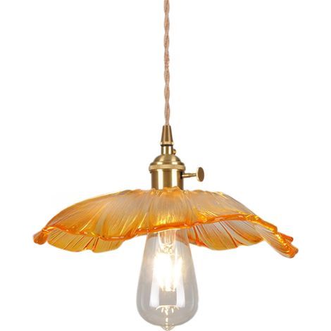 Lustre moderne en verre transparent, 11 pouces/280 mm de diamètre, avec un abat-jour floral adapté aux fermes (orange). (1/5)