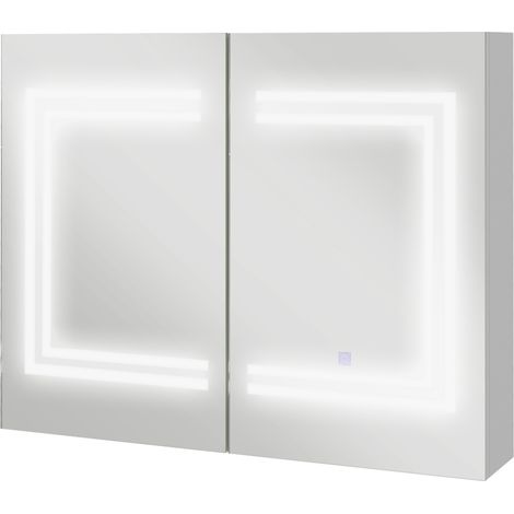 kleankin Armadietto LED, Specchio, Illuminazione Dimmerabile 3 Colori, Bianco