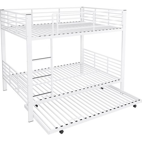 Letto a castello in metallo 140 x 200 con letto inferiore scorrevole, bianco opaco, per 3 persone (1/5)