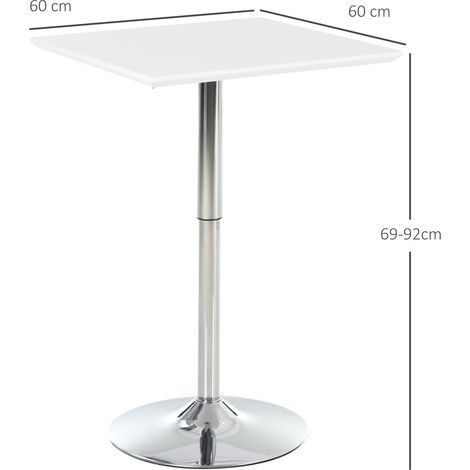 Bartisch Bistrotisch Pub Höhenverstellbarer Quadratischer Stehtisch Tisch Stahl Weiß 60 x 60 x 69-92 cm (1/5)