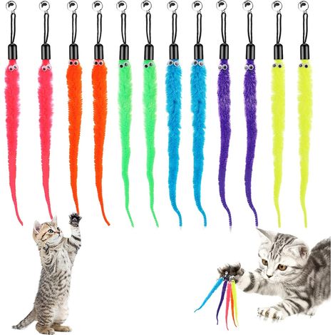 Teaser Stick Pour Chat - 12 Pièces Avec Chenilles Colorées - Longueur 20 3 Cm - Idéal Jeu Interactif Intérieur - Lot Complet (1/5)