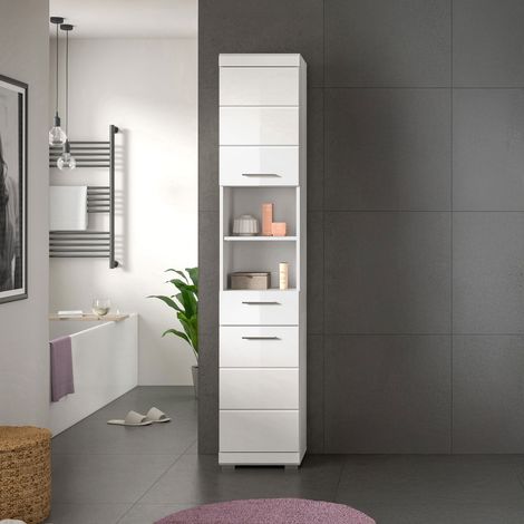 Colonne de salle de bain 37x31x191 cm blanc brillant - KAN