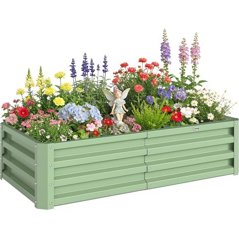 Bac de jardin rectangulaire, bac à planter en tôle ondulée, 120×60×30,5 cm, couleur verte (1/5)
