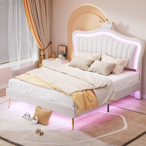 Cama infantil tapizada 140x200 con LED blanca OKMYHOME (1/5)