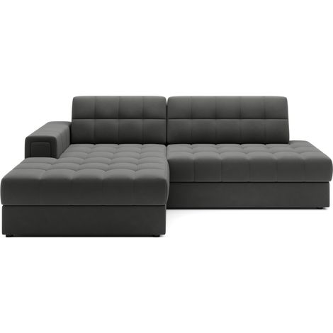 Canapé d'angle convertible CUBITO marron 240 cm avec coffre de rangement et couchage (1/5)