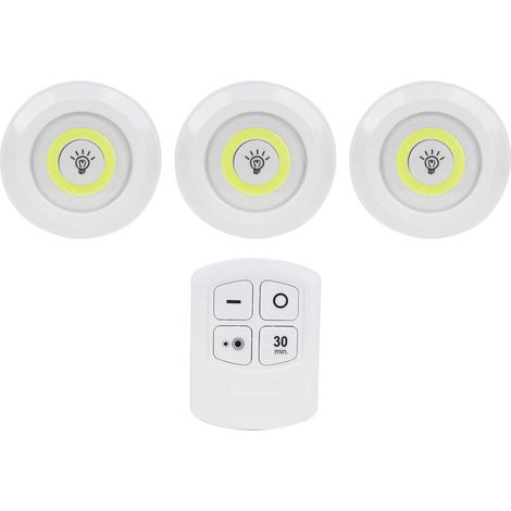 Lot de 3 veilleuses COB avec télécommande, minuterie et variateur, pour chambre, armoire ou chevet.