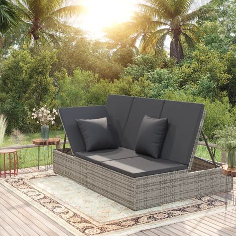 Bain de soleil Moderne - Transat - Fauteuil de jardin relax convertible avec coussin Résine tressée Gris foncé Chic-211931 (1/5)