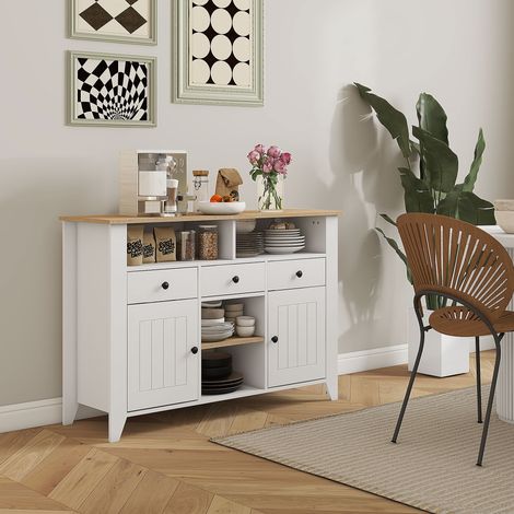 Credenza da cucina per TV da 50 pollici con 3 cassetti e 2 ante, 120x38x81,5 cm, bianca. (1/5)