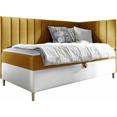 Cama continental Lucus, Soft 017 + Fresh 37, Individuales, Continental, 100x200, Cuero ecológico, Tapiz, Somieres, 108x208x115cm (1/5)