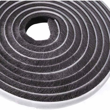 10 m Klebestreifen mit Bürste – Wind- und staubdicht für Fenster und bewegliche Türen (9 mm x 9 mm, Schwarz)