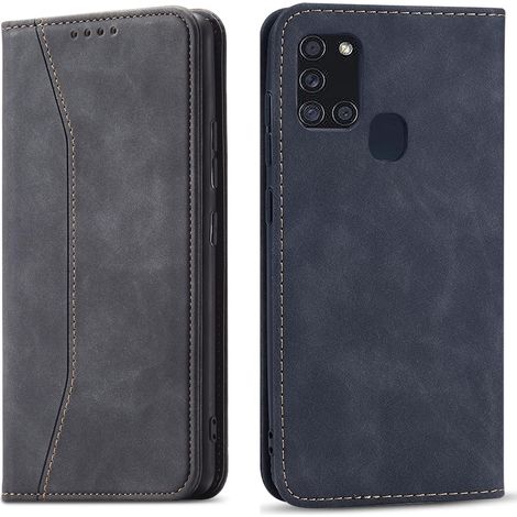 Coque pour Samsung Galaxy A21S, PU Cuir Portefeuille Housse Magnétique Flip Pochette Étui à Rabat Case avec Antichoc TPU Housse [Emplacements Cartes] [Fonction Support] (Noir)
