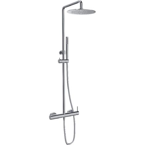 Sanycces – Colonne de douche thermostatique chromée – Douche de tête ronde 20 cm – Douchette flexible 150 cm – Hauteur réglable 90 à 125 cm (1/10)