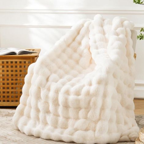 Couverture de canapé en fourrure synthétique, couverture de bulles de peluche confortable, douce, douce et épaisse, adaptée au salon, décoration de la maison, cadeau d'anniversaire de la fête des mère (1/4)