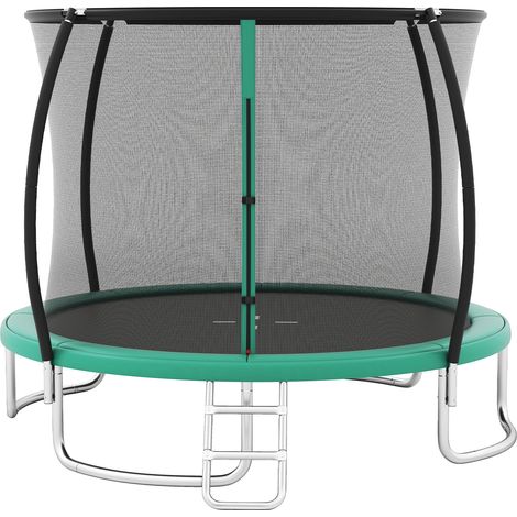 Trampoline Exterieur Enfant Adulte Ø305 cm, Trampoline Jardin avec Filet de Sécurité, Cadre en Acier Galvanisé, Échelle, Vert, pour 3 Ans+ (1/5)