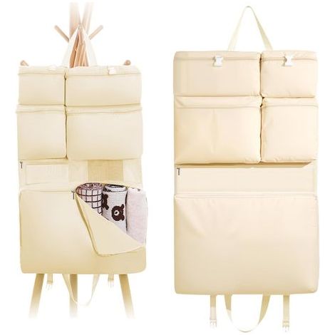 Rangement Porte à Suspendre,Etagere Suspendue pour Le Derrière Portes et en Voyage,Rangement Mural avec Sept Compartiments pour Ranger Vêtements,Chaussettes et Documents,1 Beige (1/5)