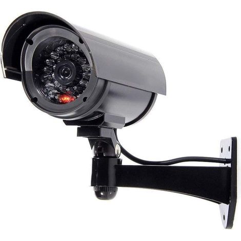 Caméra de vidéosurveillance factice intérieure et extérieure avec flash LED infrarouge (noir)