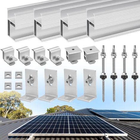 Kit de support de panneau solaire pour 2 modules, convient pour toits en tuiles en acier colorés, toit en tôle, support solaire en aluminium de 200 mm d'épaisseur, panneau solaire réglable de (1/5)