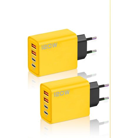 Lot de 2 chargeurs rapides 120W à 4 ports avec ports Type-C et QC3.0, prise en charge de charge PD, adaptateur de charge 5V 2A (1/5)