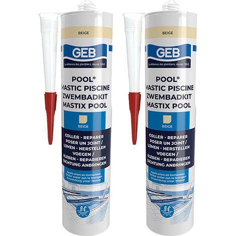 GEB – Lot de 2 mastics piscine neutres 290 ml – Pour colmatage sous l’eau – Résistance UV et intempéries – Qualité professionnelle (1/2)